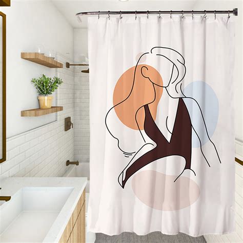 Curtain For Bathroom Modern Abstract Minimalistic Fabric Shower Single