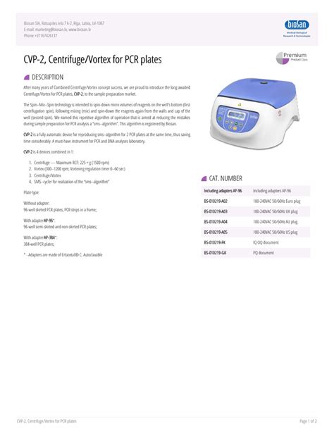 Cvp 2 Centrifugevortex For Pcr Plates Download Free Pdf Polymerase