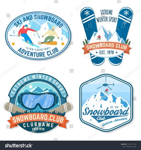 Set Of Snowboard Club Patches Vector Illustration Concept For Patch