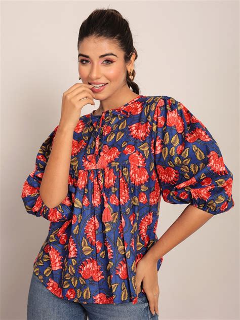 Buy Kaori By Shreya Agarwal Floral Printed Tie Up Neck Puff Sleeve