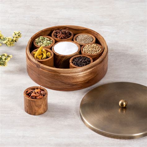 Buy Masala Box Online | Kitchen Masala Container | Classic Acacia Wood ...