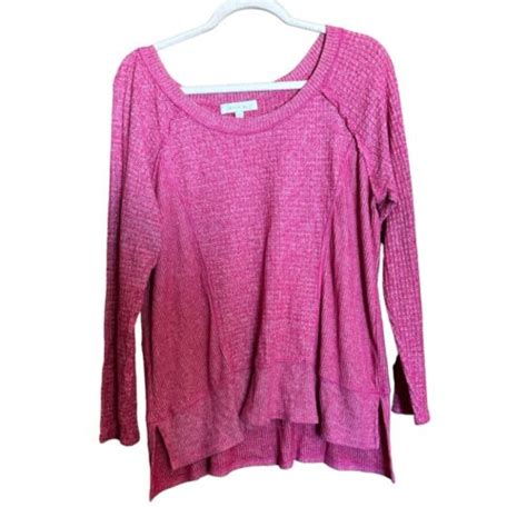 Eri Ali Anthropologie Top Womens Large Pink Waffle Knit Stretch Blouse Ladies Ebay