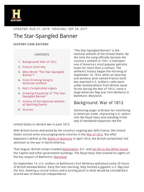 The Star-Spangled Banner - History | PDF | The Star Spangled Banner ...