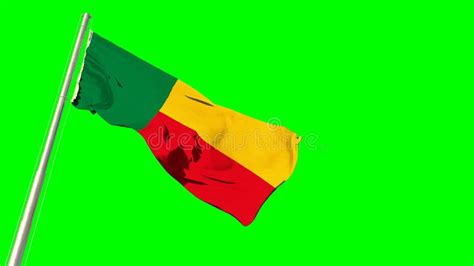 Waving Glorious Flag Of Benin On Chroma Key Screen Isolated Object