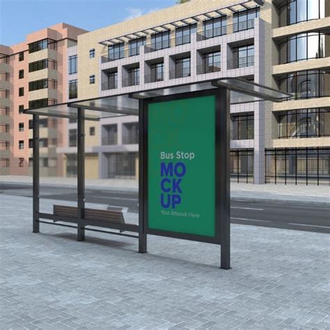 City Bus Shelter Outdoor Advertising Signage Mockup Template V Product