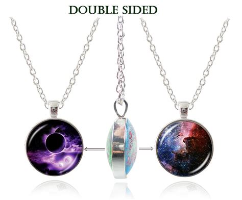 Purple Galaxy Necklace Nebula Jewelry Double Faced Art Moon Picture