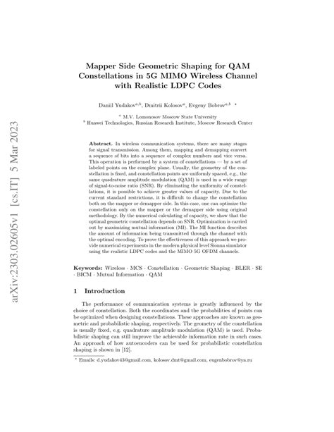 Pdf Mapper Side Geometric Shaping For Qam Constellations In 5g Mimo