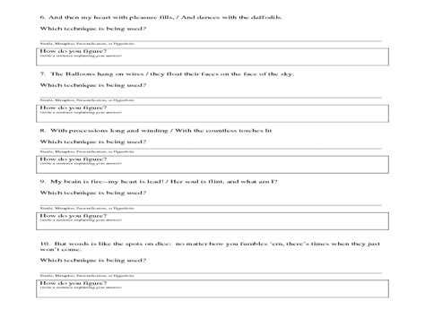 Figurative Language Worksheet 8 Figurative Language Reading Passages