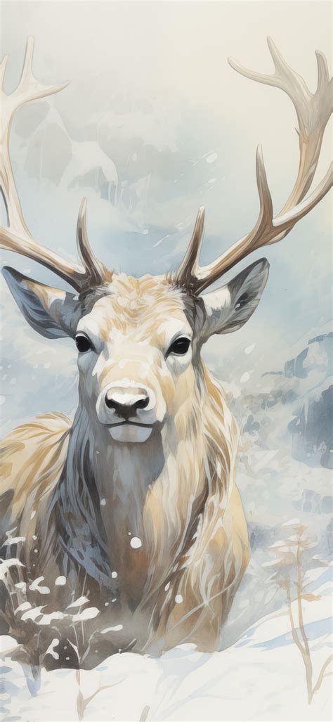 Download wallpaper animals, winter, snow, painting, digital art, deer ...