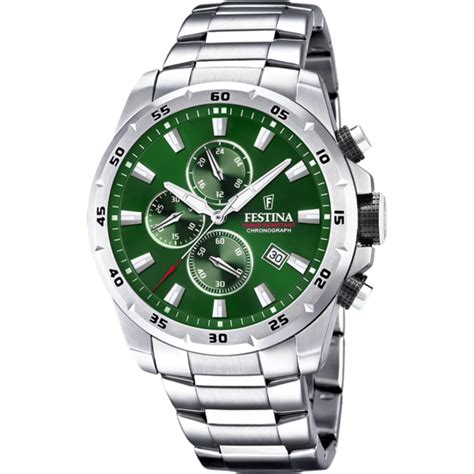 Reloj Festina Timeless Chronograph F Verde Correa De Acero Hombre