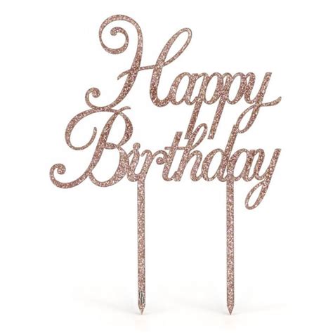 Acrylic Sparkling Fizz Rose Gold Cake Topper Happy Birthday H161mm