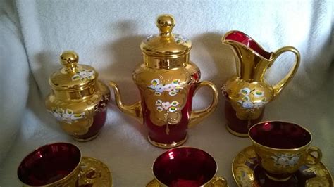 Venetian Murano Tea Coffee Set Hand Blown And Hand Painted Ruby Red Glass And 24k Gold Catawiki