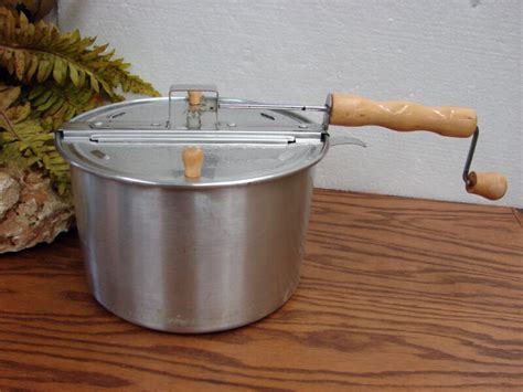 Vintage Genuine Whirley Pop Stove Top Popcorn Popper Manual Crank Moose R Us Log Cabin Decor