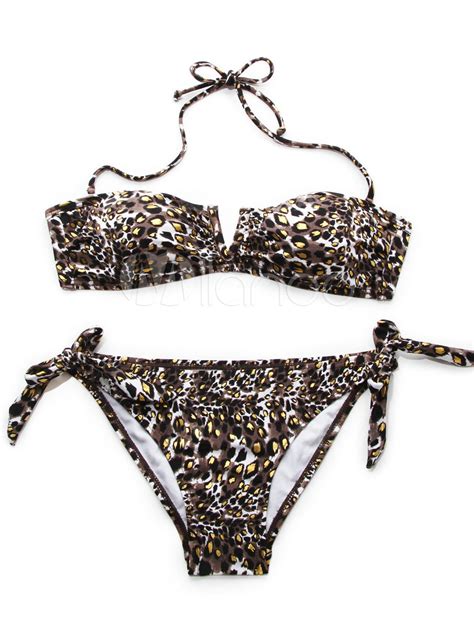 Fashion Brown Lycra Spandex Leopard Print Women S Bikini Swimwear