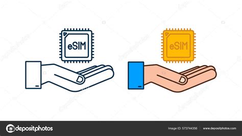 Esim Tarjeta Sim Integrada Con Icono Las Manos Concepto S Mbolo Vector