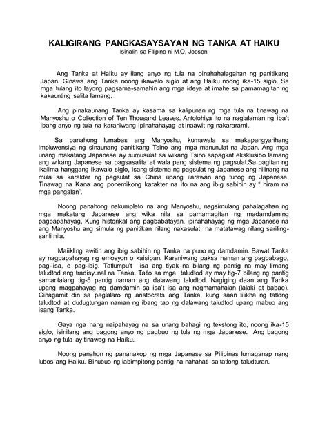 Kaligirang Pangkasaysayan Ng Tanka At Haiku Pdf