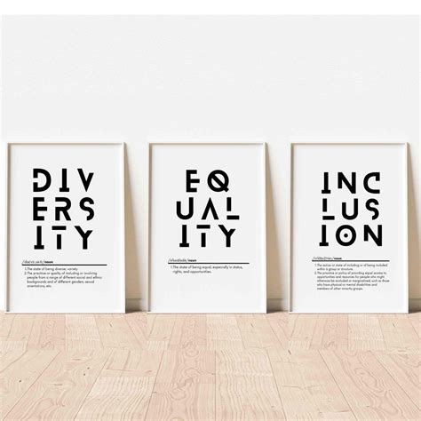 Minimalist Office Decor Set Of 3 Diversity Definition Equality Inclusion Poster Typography