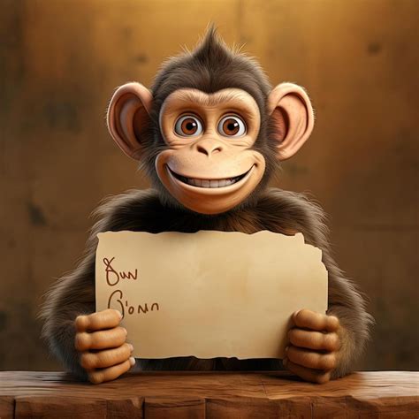 Premium AI Image | cartoon male monkey holding a paper sign