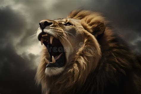 A Powerful Lion Lets Out a Mighty Roar Stock Illustration ...