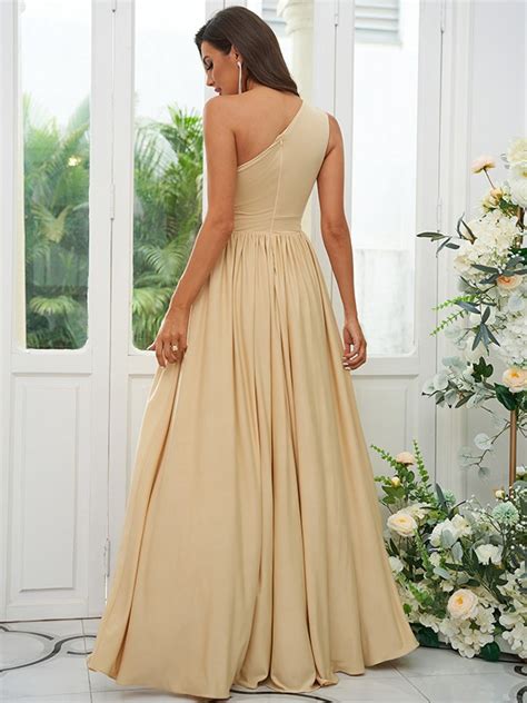 A Line Princess Jersey Ruffles One Shoulder Sleeveless Floor Length