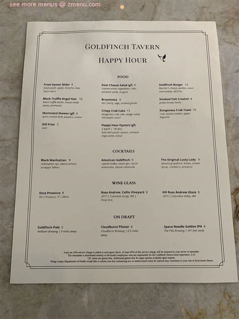 Online Menu Of Goldfinch Tavern Restaurant Seattle Washington