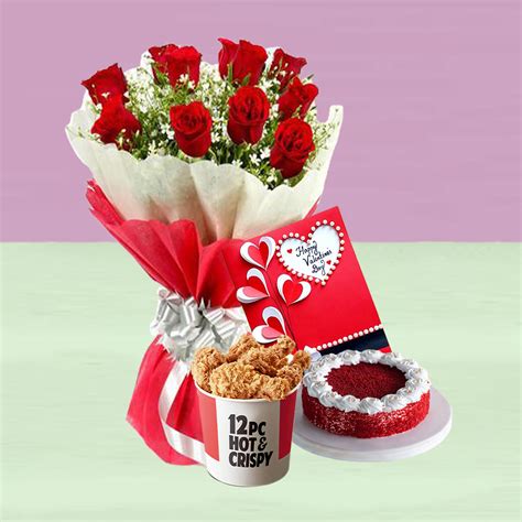 KFC Chicken Bucket With Rose Bouquet & Cake | Send Gifts to Bangladesh ...