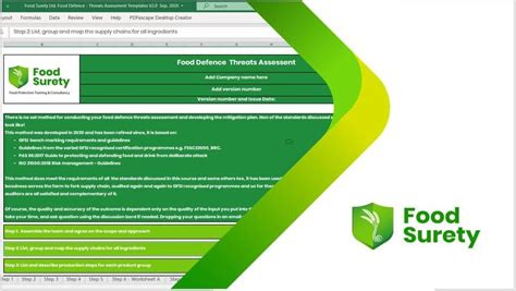 Food Fraud Prevention VACCP Template Excel - Editable - Food Surety