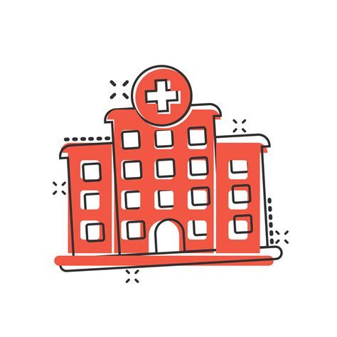 Hospital building icon in comic style. Medical clinic cartoon vector illustration on isolated ...