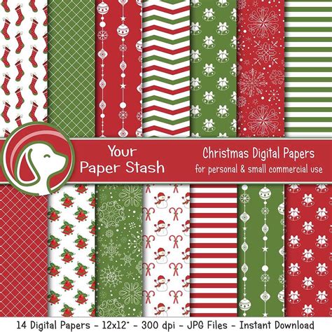 Red & Green Christmas & Holiday Digital Scrapbook Paper Pack | Christmas scrapbook paper ...