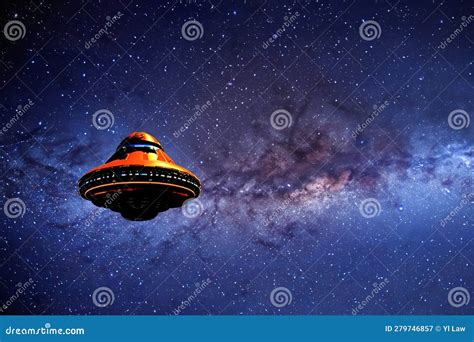 Realistic Galaxy Background with Space Ship Stock Illustration ...