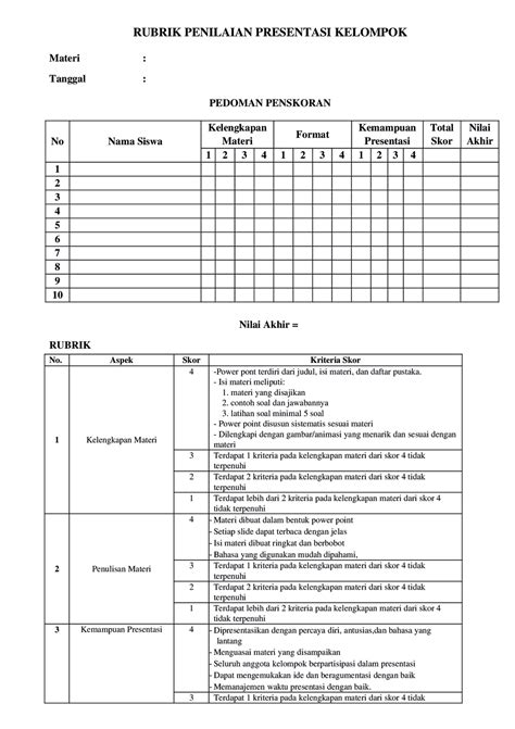 Contoh Rubrik Penilaian Wood Scribd Indo