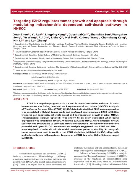 Pdf Targeting Ezh2 Regulates Tumor Growth And Apoptosis Through