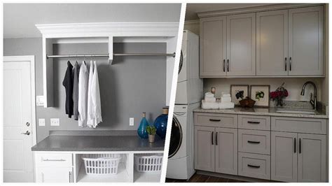 Laundry Room With Recessed Panel Cabinets And Gray Walls Design