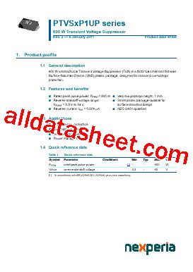 PTVS5V0P1UP Datasheet PDF Nexperia B V All Rights Reserved