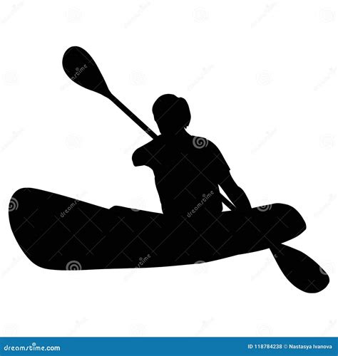 Two Persons On A Kayak Isolated Silhouette Vector Illustration