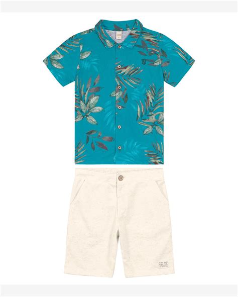 Riachuelo Conjunto Infantil Camisa Bermuda Trick Nick Verde