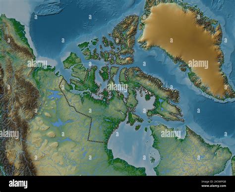 Nunavut Territoire Du Canada Carte D Altitude En Couleur Avec Lacs Et