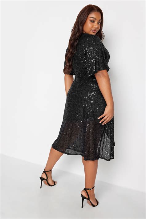 Yours London Plus Size Black Sequin Embellished Double Wrap Dress