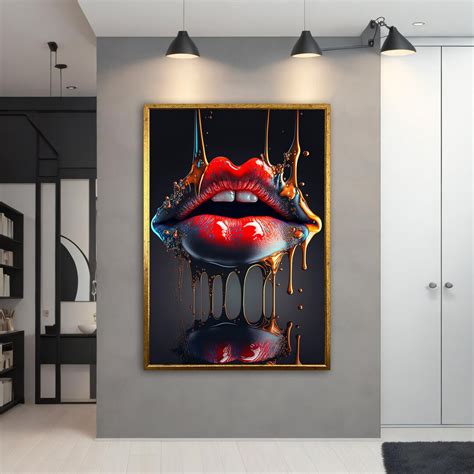 Red Lip Art Red Lip Wall Art Sensual Canvas Erotic Canvas Home Decor Modern Wall Art