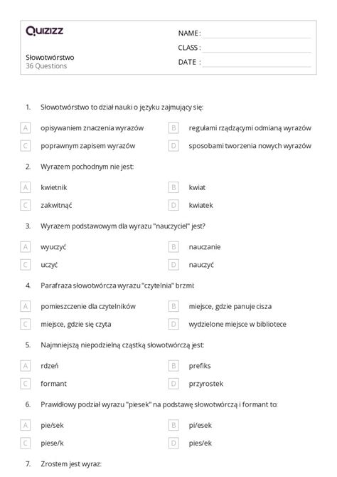 Ponad Przedrostki Arkuszy Roboczych Dla Klasa W Quizizz Darmowe