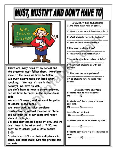 Must Mustn´t And Don´t Have To Esl Worksheet By Giovanni