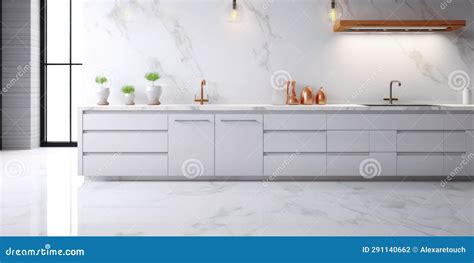 New Light White Kitchen with Modern Finishes and Appliances Stock Photo ...