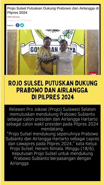 Projo Sulsel Putuskan Dukung Prabowo Dan Airlangga Di Pilpres 2024