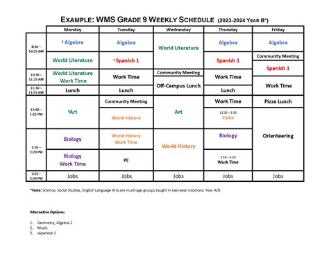 Sample Weekly Schedule Woodinville Montessori School