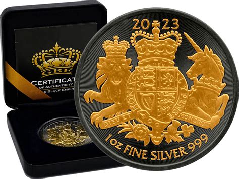 ROYAL ARMS Gold Black Empire Edition 1 Oz Silver Coin 2 Pounds United