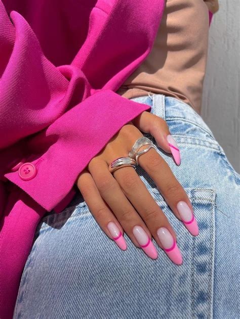 Pink French Tips Long Nails Casual Nails Classy Nails Chic Nails