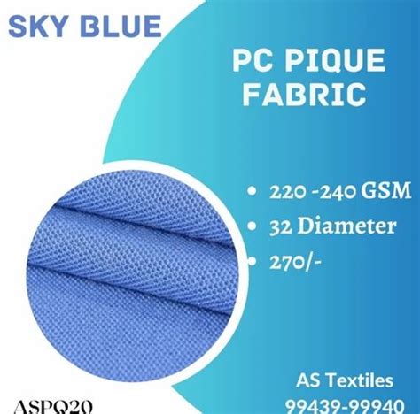 Polyester Cotton Pc Pique Knitted Fabric Sky Blue Plain Solids At Rs