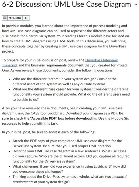 Solved 6 2 Discussion Uml Use Case Diagram In Previous