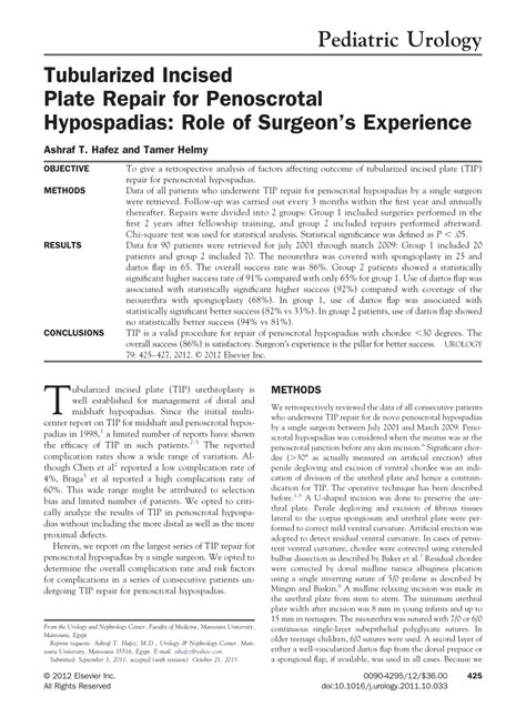 Pdf Tubularized Incised Plate Repair For Penoscrotal Hypospadias Role Of Surgeon S Experience