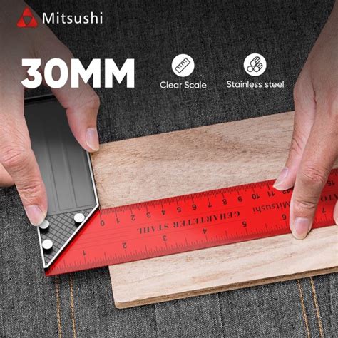 Mitsushi 30cm 10 Inches Carpentry Angle Tri Square Ruler Metal Ruler Aluminum Handle Measuring